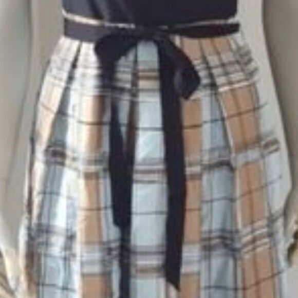BCBG MaxAzaria black and plaid silk dress spaghetti straps fully lined - Picture 3 of 17